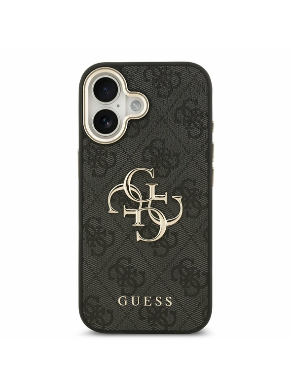 Guess Guess PU Leather 4G Metal Logo Gold Frame Zadnji ovoj za iPhone 17 Black