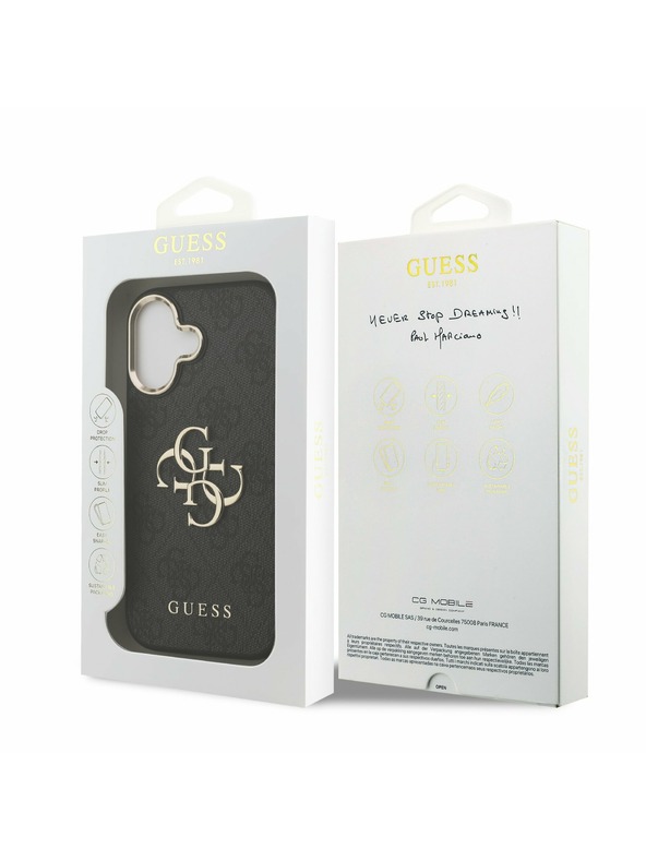 Guess Guess PU Leather 4G Metal Logo Gold Frame Zadnji ovoj za iPhone 17 Black