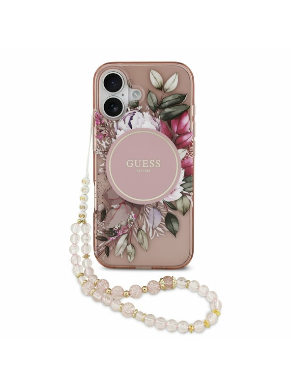 Guess Guess IML Flowers Strap MagSafe Zadnji ovoj za iPhone 17 Pink