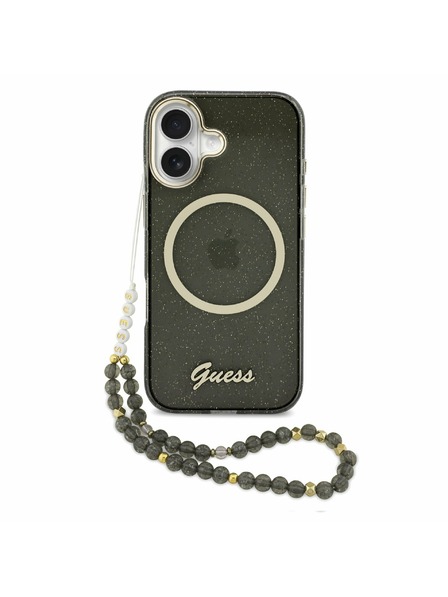 Guess Guess IML Glitter Script Strap MagSafe Zadnji ovoj za iPhone 17 Black