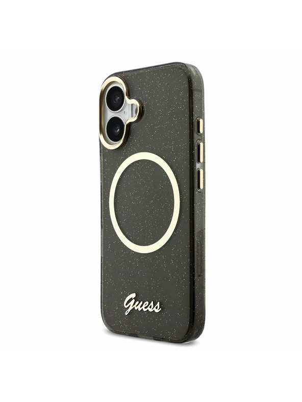 Guess Guess IML Glitter Script Strap MagSafe Zadnji ovoj za iPhone 17 Black
