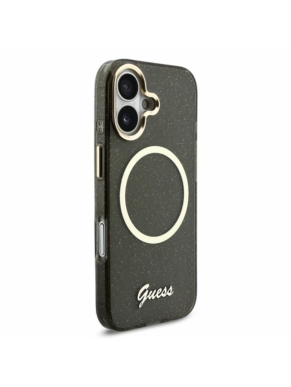 Guess Guess IML Glitter Script Strap MagSafe Zadnji ovoj za iPhone 17 Black