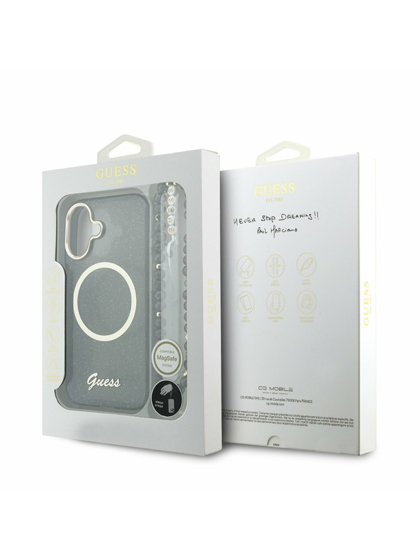 Guess Guess IML Glitter Script Strap MagSafe Zadnji ovoj za iPhone 17 Black