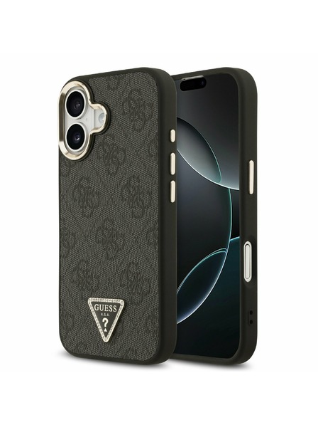 Guess Guess PU Leather 4G Strass Triangle Logo Gold Frame MagSafe Zadnji ovoj za iPhone 17 Black