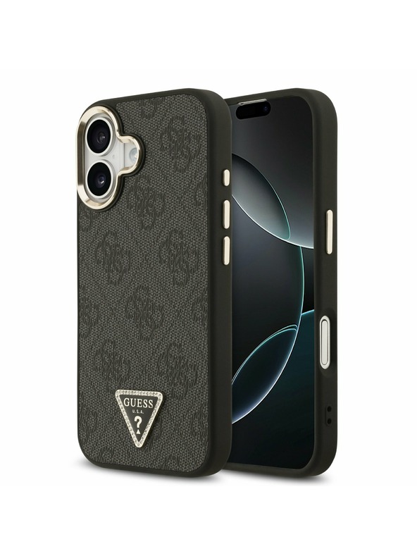 Guess Guess PU Leather 4G Strass Triangle Logo Gold Frame MagSafe Zadnji ovoj za iPhone 17 Black