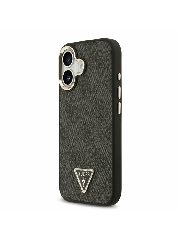 Guess Guess PU Leather 4G Strass Triangle Logo Gold Frame MagSafe Zadnji ovoj za iPhone 17 Black