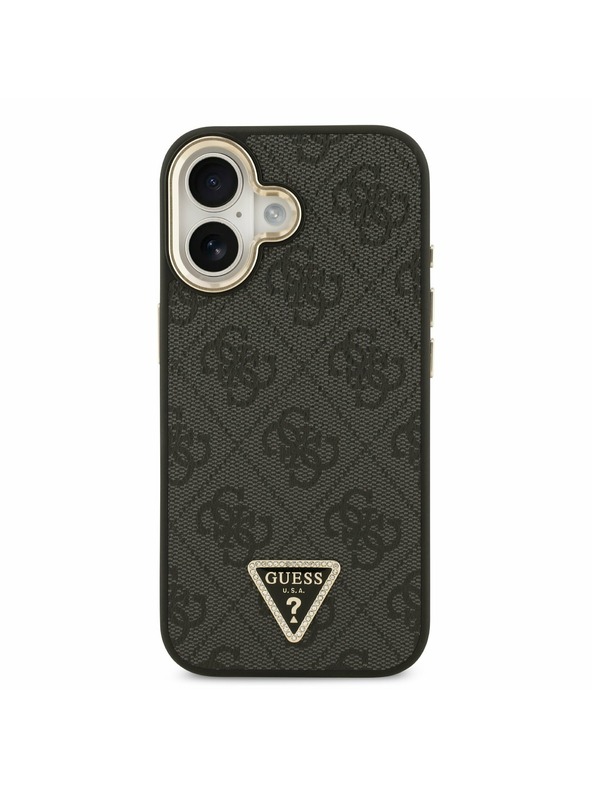 Guess Guess PU Leather 4G Strass Triangle Logo Gold Frame MagSafe Zadnji ovoj za iPhone 17 Black