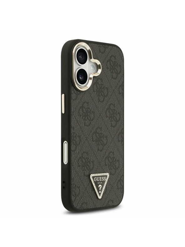 Guess Guess PU Leather 4G Strass Triangle Logo Gold Frame MagSafe Zadnji ovoj za iPhone 17 Black