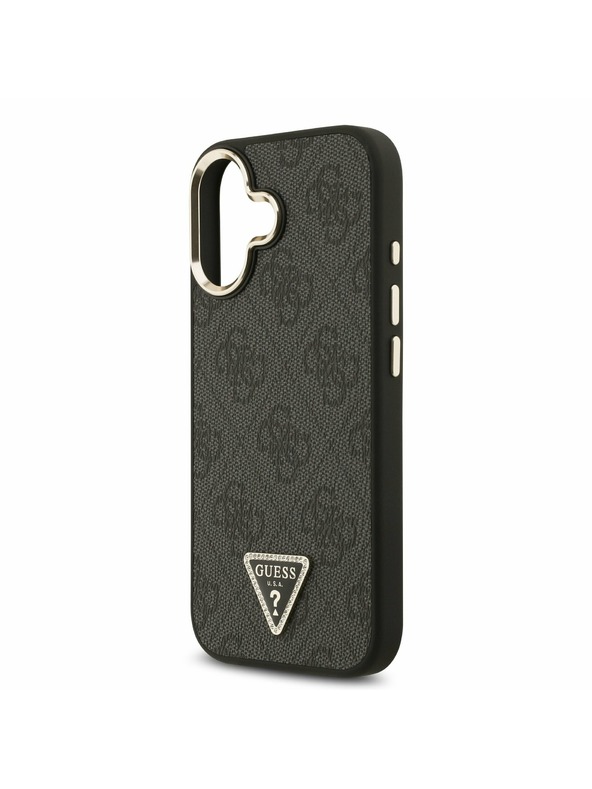 Guess Guess PU Leather 4G Strass Triangle Logo Gold Frame MagSafe Zadnji ovoj za iPhone 17 Black