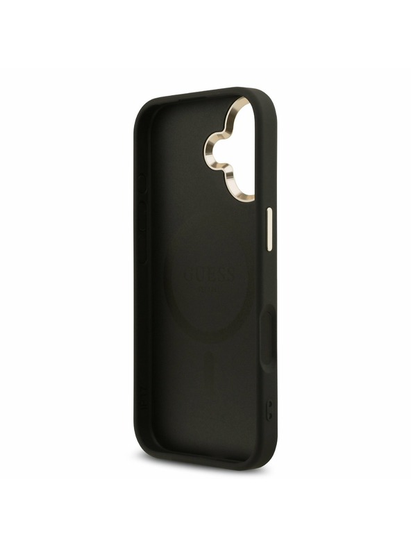 Guess Guess PU Leather 4G Strass Triangle Logo Gold Frame MagSafe Zadnji ovoj za iPhone 17 Black