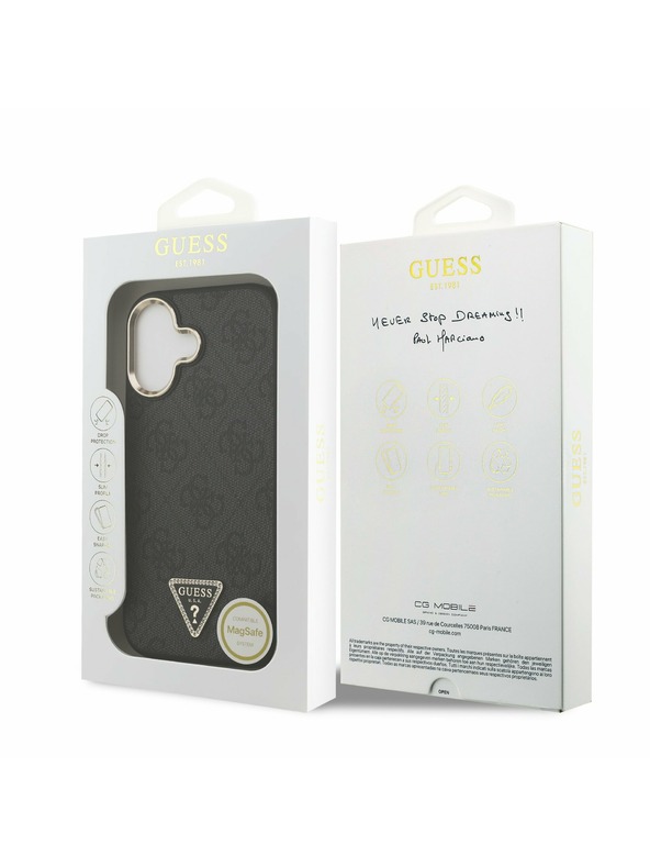 Guess Guess PU Leather 4G Strass Triangle Logo Gold Frame MagSafe Zadnji ovoj za iPhone 17 Black