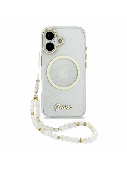 Guess Guess IML Glitter Script Strap MagSafe Zadnji ovoj za iPhone 17 Transparent