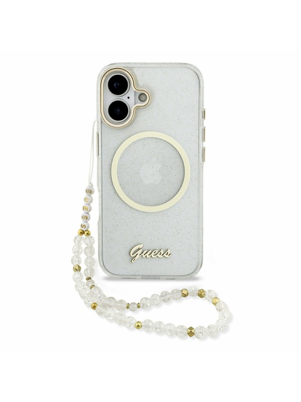 Guess Guess IML Glitter Script Strap MagSafe Zadnji ovoj za iPhone 17 Transparent