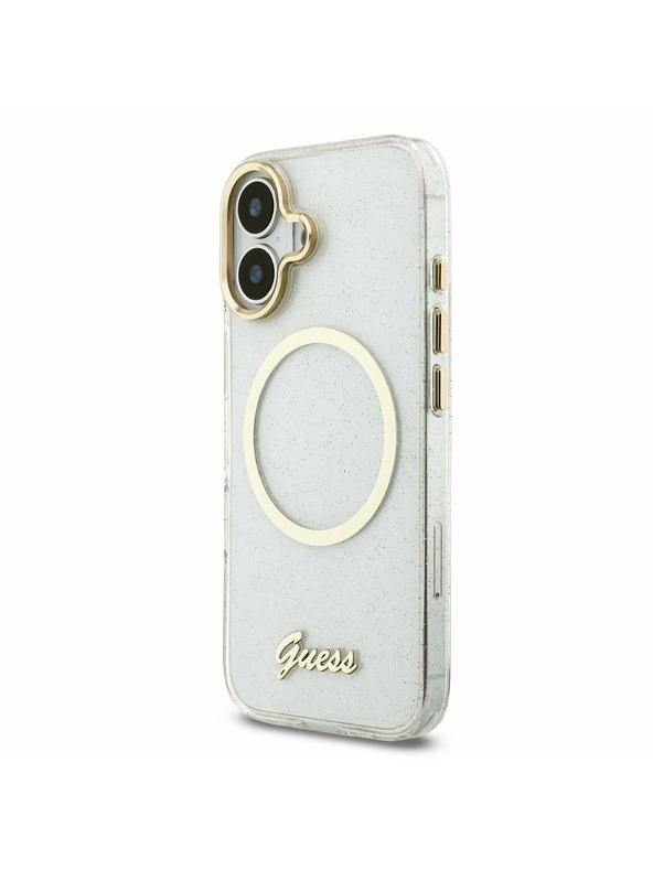 Guess Guess IML Glitter Script Strap MagSafe Zadnji ovoj za iPhone 17 Transparent