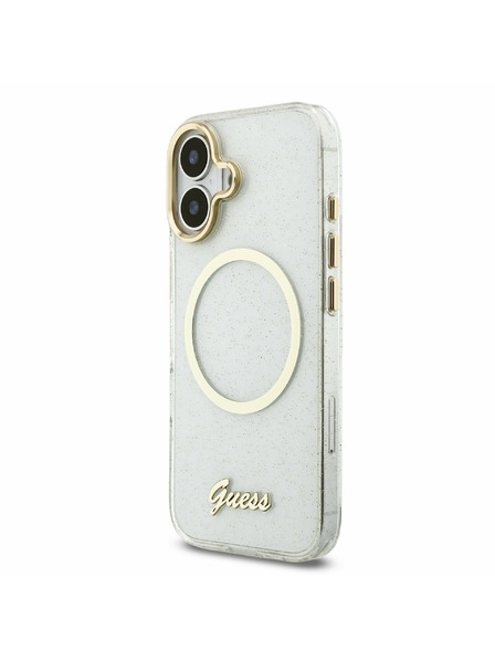 Guess Guess IML Glitter Script Strap MagSafe Zadnji ovoj za iPhone 17 Transparent
