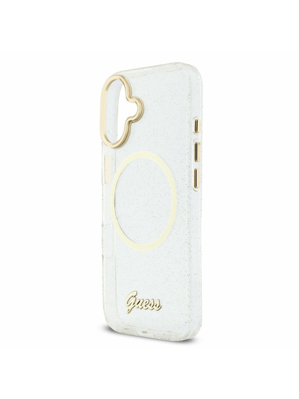 Guess Guess IML Glitter Script Strap MagSafe Zadnji ovoj za iPhone 17 Transparent