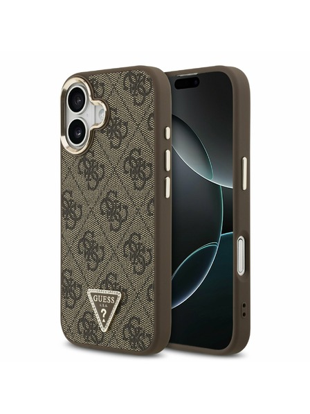 Guess Guess PU Leather 4G Strass Triangle Logo Gold Frame MagSafe Zadnji ovoj za iPhone 17 Brown