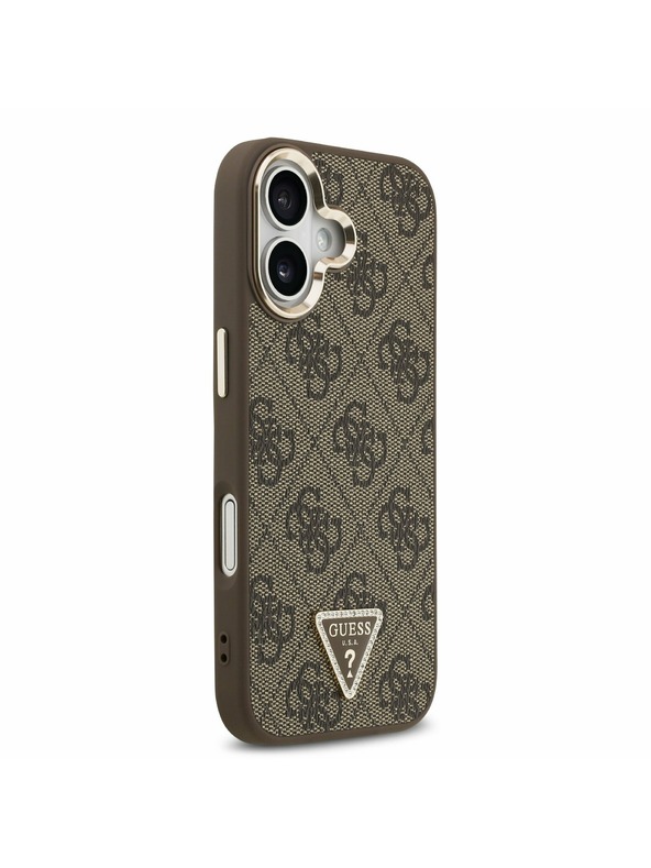Guess Guess PU Leather 4G Strass Triangle Logo Gold Frame MagSafe Zadnji ovoj za iPhone 17 Brown