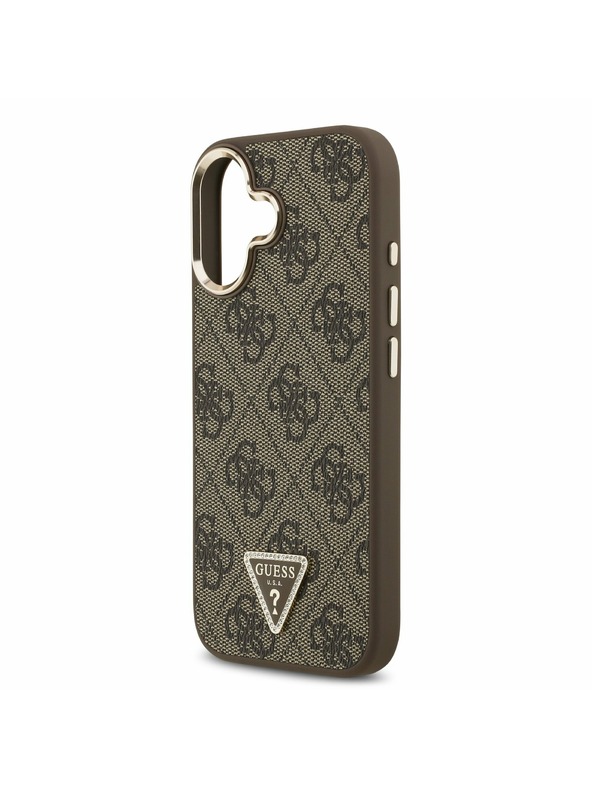 Guess Guess PU Leather 4G Strass Triangle Logo Gold Frame MagSafe Zadnji ovoj za iPhone 17 Brown
