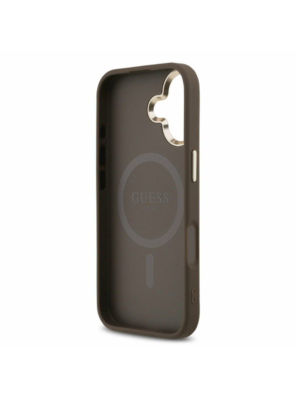 Guess Guess PU Leather 4G Strass Triangle Logo Gold Frame MagSafe Zadnji ovoj za iPhone 17 Brown