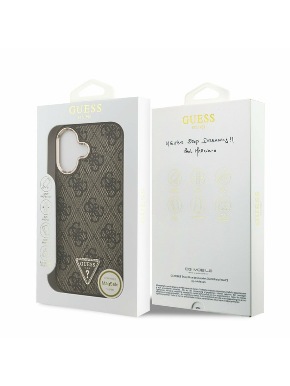 Guess Guess PU Leather 4G Strass Triangle Logo Gold Frame MagSafe Zadnji ovoj za iPhone 17 Brown