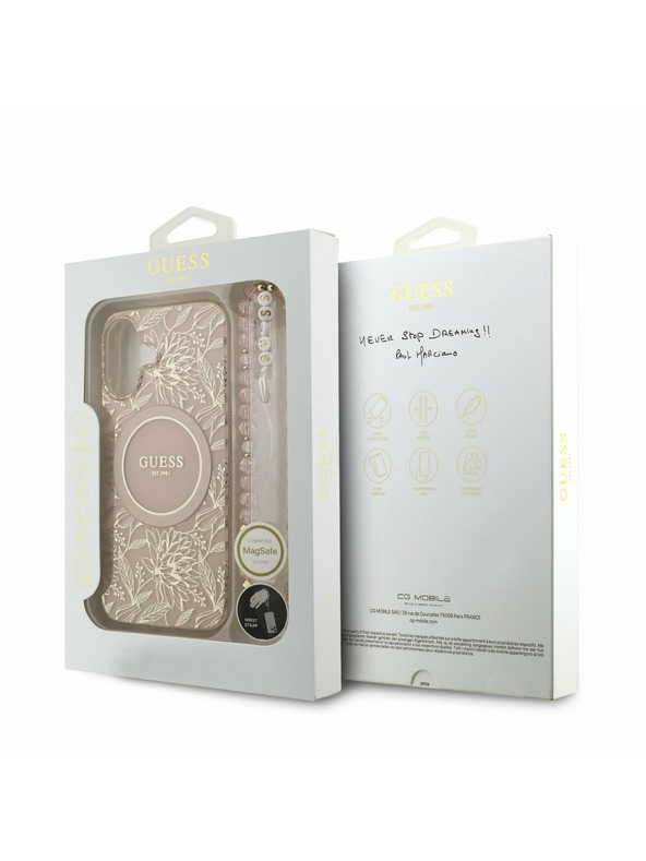 Guess Guess IML Flowers Allover Strap MagSafe Zadnji ovoj za iPhone 17 Pink