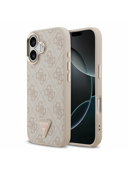 Guess Guess PU Leather 4G Strass Triangle Logo Gold Frame MagSafe Zadnji ovoj za iPhone 17 Pink