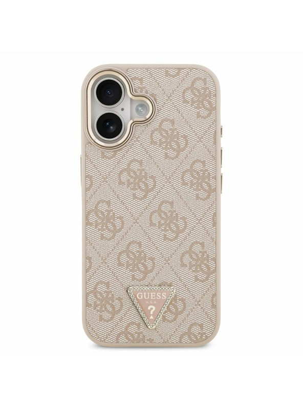 Guess Guess PU Leather 4G Strass Triangle Logo Gold Frame MagSafe Zadnji ovoj za iPhone 17 Pink