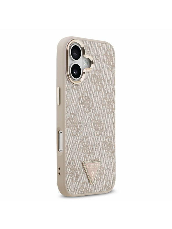 Guess Guess PU Leather 4G Strass Triangle Logo Gold Frame MagSafe Zadnji ovoj za iPhone 17 Pink