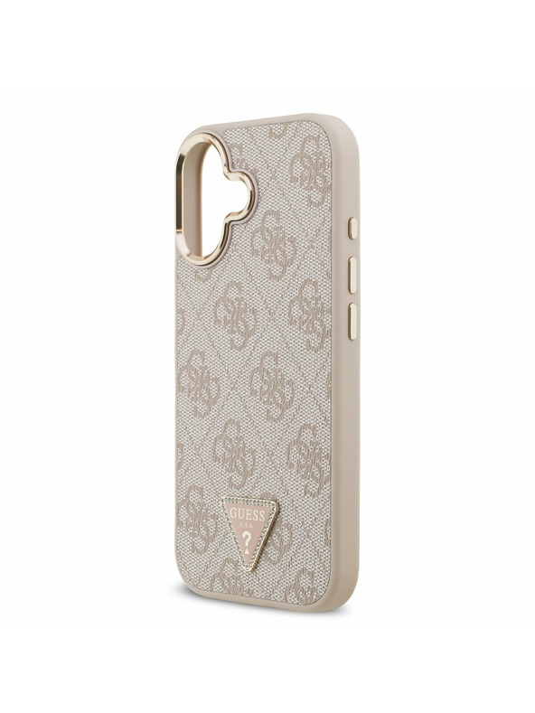 Guess Guess PU Leather 4G Strass Triangle Logo Gold Frame MagSafe Zadnji ovoj za iPhone 17 Pink