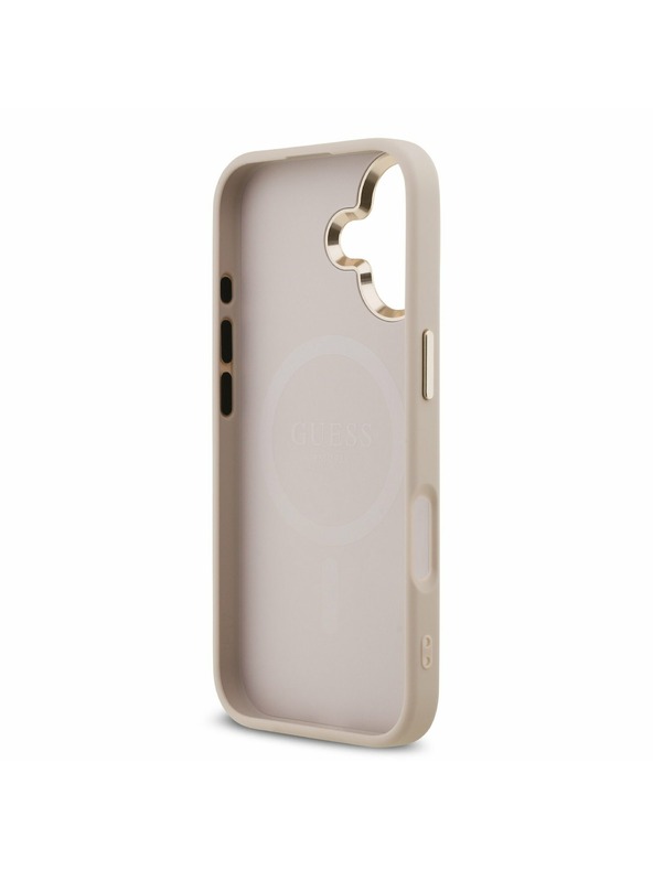 Guess Guess PU Leather 4G Strass Triangle Logo Gold Frame MagSafe Zadnji ovoj za iPhone 17 Pink