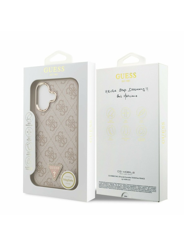 Guess Guess PU Leather 4G Strass Triangle Logo Gold Frame MagSafe Zadnji ovoj za iPhone 17 Pink