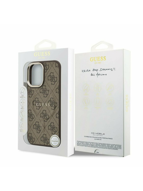 Guess Guess PU Leather 4G Gold Frame MagSafe Zadnja Ovojnica za iPhone 17 Brown