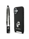 Karl Lagerfeld Karl Lagerfeld Saffiano Crossbody Naramnica Metal Karl and Choupette Zadnja Ovojnica za iPhone 17 Black