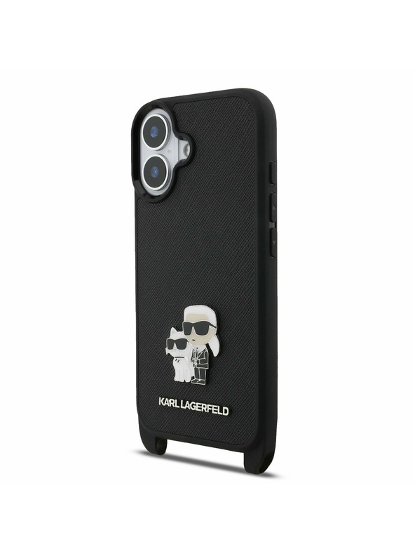 Karl Lagerfeld Karl Lagerfeld Saffiano Crossbody Naramnica Metal Karl and Choupette Zadnja Ovojnica za iPhone 17 Black