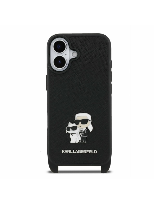 Karl Lagerfeld Karl Lagerfeld Saffiano Crossbody Naramnica Metal Karl and Choupette Zadnja Ovojnica za iPhone 17 Black