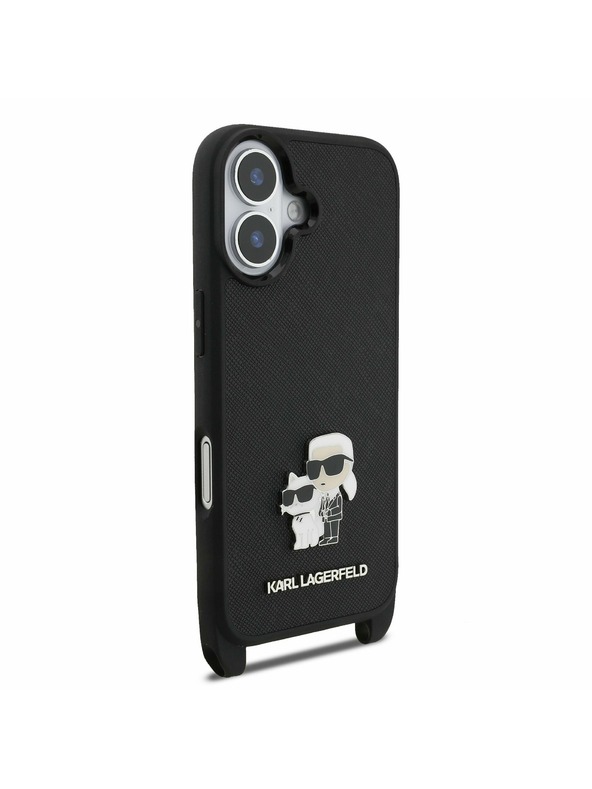 Karl Lagerfeld Karl Lagerfeld Saffiano Crossbody Naramnica Metal Karl and Choupette Zadnja Ovojnica za iPhone 17 Black