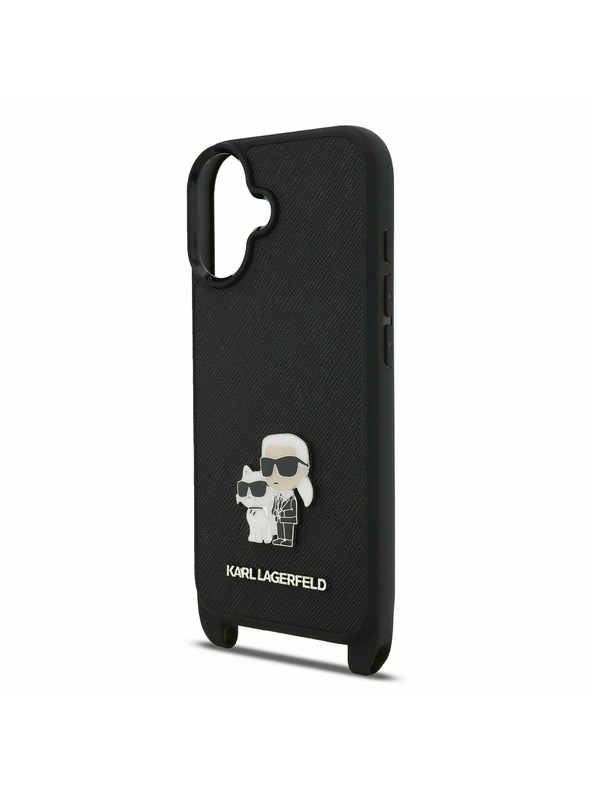Karl Lagerfeld Karl Lagerfeld Saffiano Crossbody Naramnica Metal Karl and Choupette Zadnja Ovojnica za iPhone 17 Black