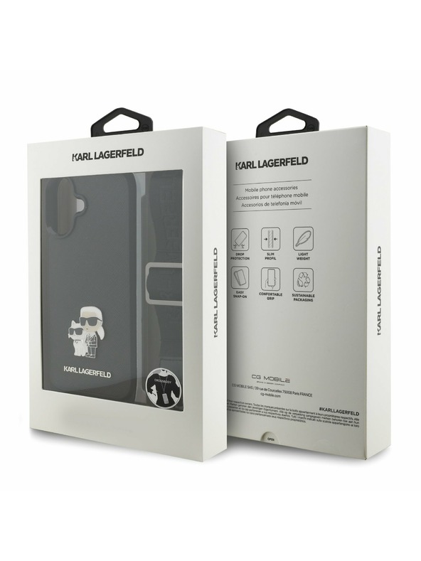 Karl Lagerfeld Karl Lagerfeld Saffiano Crossbody Naramnica Metal Karl and Choupette Zadnja Ovojnica za iPhone 17 Black