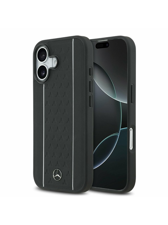 Mercedes Mercedes Leather Star Pattern and Stripes MagSafe Zadnja Ovojnica za iPhone 17 Black/White