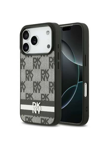 DKNY DKNY PU Leather Checkered Pattern and Stripe Zadnji ovitek za iPhone 17 Pro Black