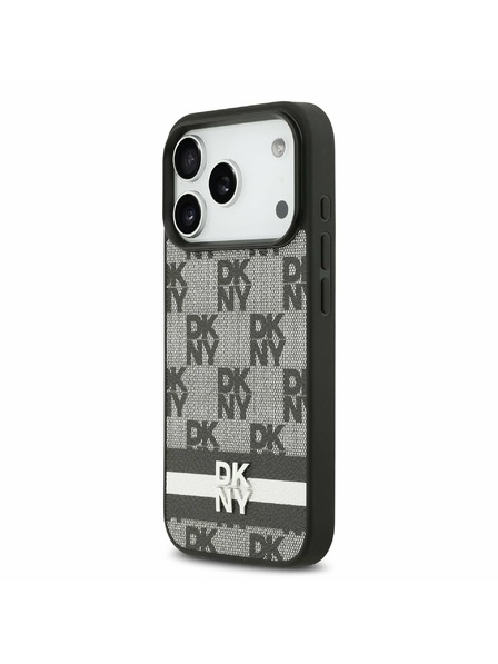 DKNY DKNY PU Leather Checkered Pattern and Stripe Zadnji ovitek za iPhone 17 Pro Black