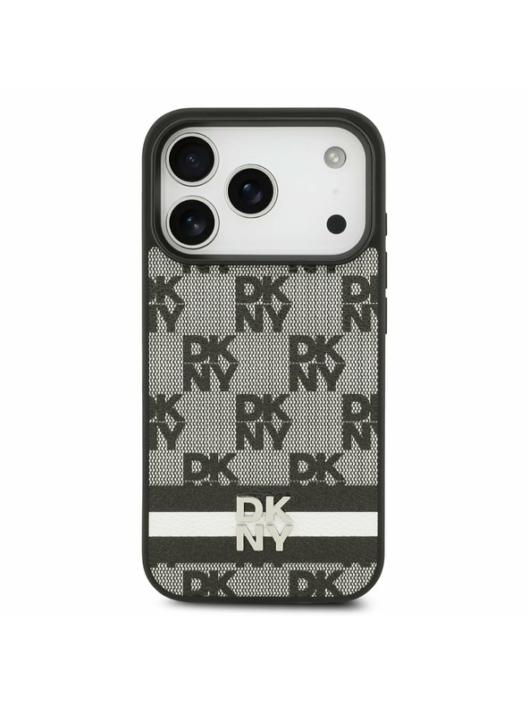 DKNY DKNY PU Leather Checkered Pattern and Stripe Zadnji ovitek za iPhone 17 Pro Black
