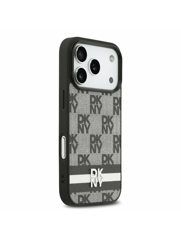 DKNY DKNY PU Leather Checkered Pattern and Stripe Zadnji ovitek za iPhone 17 Pro Black