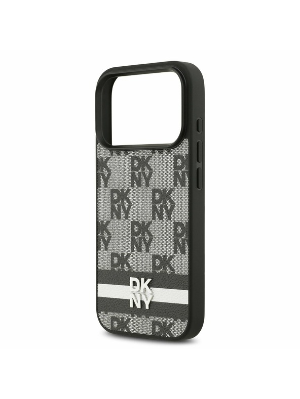 DKNY DKNY PU Leather Checkered Pattern and Stripe Zadnji ovitek za iPhone 17 Pro Black
