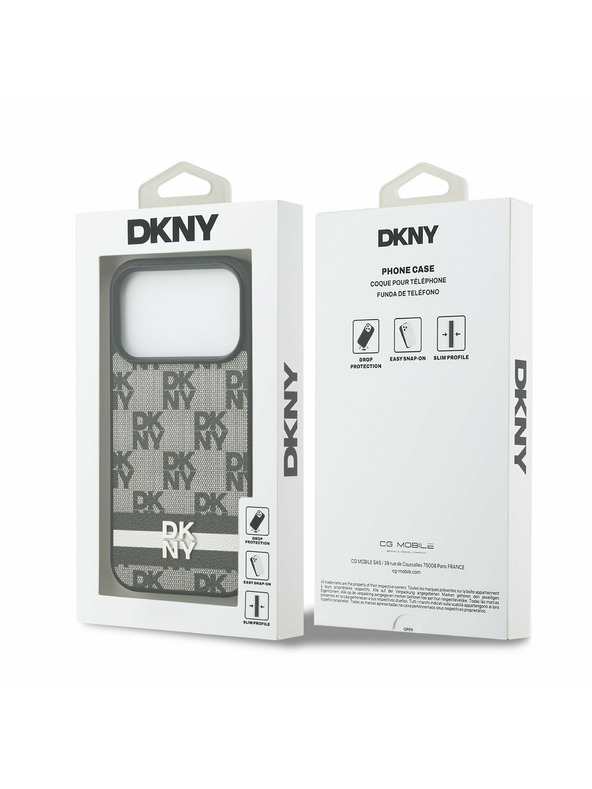 DKNY DKNY PU Leather Checkered Pattern and Stripe Zadnji ovitek za iPhone 17 Pro Black