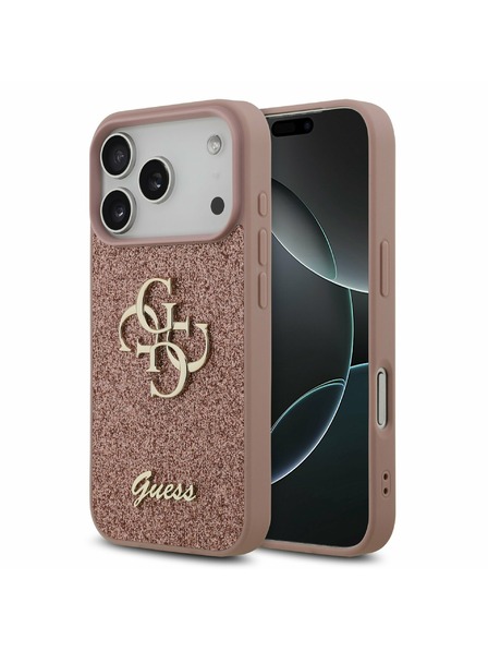 Guess Guess PU Fixed Glitter 4G Metal Logo Zadnji ovitek za iPhone 17 Pro Pink