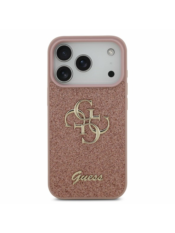 Guess Guess PU Fixed Glitter 4G Metal Logo Zadnji ovitek za iPhone 17 Pro Pink