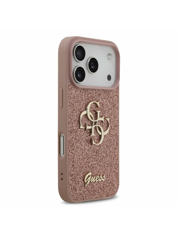 Guess Guess PU Fixed Glitter 4G Metal Logo Zadnji ovitek za iPhone 17 Pro Pink