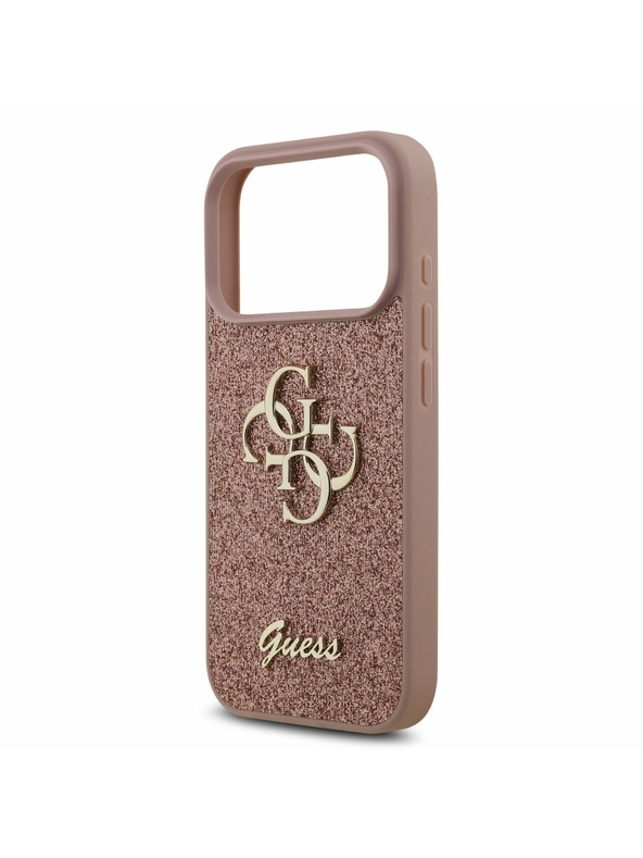 Guess Guess PU Fixed Glitter 4G Metal Logo Zadnji ovitek za iPhone 17 Pro Pink